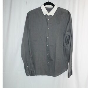 John Varvatos Mens Contrast Collar Button Down Shirt Grey White Size M